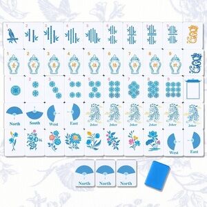 American Mahjong Tile Set Blue Chinoiserie
